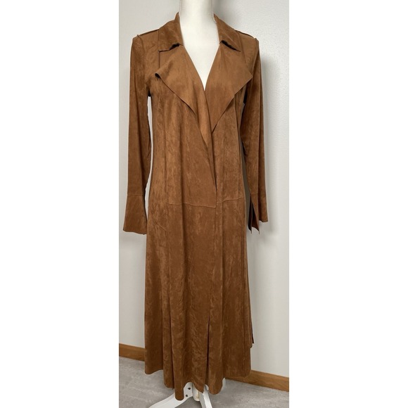 Soft Surroundings Faux Suede Duster Jacket Brown Long Open Front Cardigan SZ XS - Picture 2 of 9